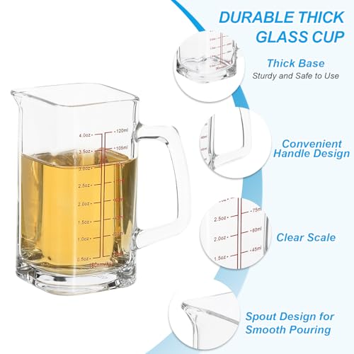 PATIKIL 2 Pcs Glass Measuring Cup with Handle 4 Ounce/120ml Clear/Black