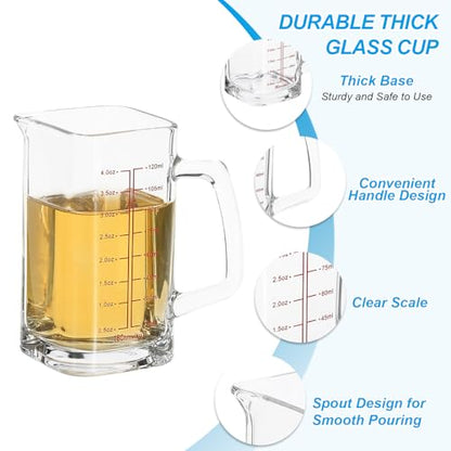 PATIKIL 2 Pcs Glass Measuring Cup with Handle 4 Ounce/120ml Clear/Black