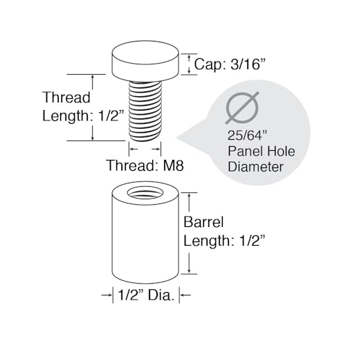 OUTWATER Sign Standoff 1/2" Diameter x 1/2" Barrel Length Black Aluminum Eco Series Easy Fasten Standoff Pack of 20 - size: 20 Piece Pack