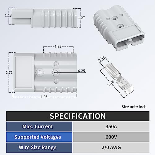 RVBOATPAT 350 Amp Battery Quick Connect/Disconnect Connector,12V Wire Harness Plug Connector Kit - 2 Pack - size: 350A