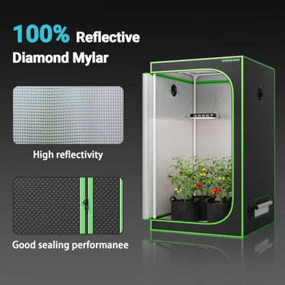 4x4 Grow Tent Kit with LED Grow Light, 48"x48"x80" 1680D Mylar Indoor Grow Tent Starter System with AG1000 100W Full Spectrum Dimmable Plant Light for Hydroponics, Herbs, Vegetables, Seedlings - size: 48" x 48" x 80"