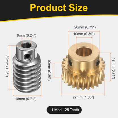 uxcell Worm Gear Set 25T 1 Module 25:1 Reduction Rate, 10mm/6mm Bore - size: 10mm/6mm Bore (1Mod 25T)