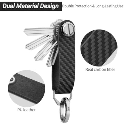 T-carbon Carbon Fiber Key Organizer, Compact Key Holder, Silent Keychain, Expandable Key Case Holds Up to 8 Keys - color: Black
