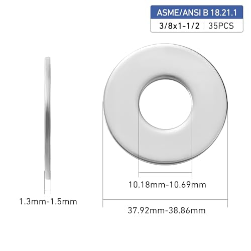 35PCS 3/8" x 1-1/2" Fender Washers, 304 Stainless Steel 18-8, Thickened 3/8 Fender Washer,3/8" ID x 1-1/2" OD - color: Silver, size: 3/8x1-1/2"