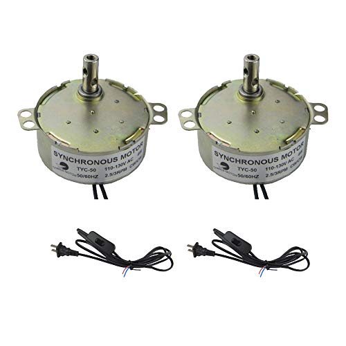 CHANCS 2PCS Synchronous Turntable Motor Electric Motor TYC-50 2.5-3RPM 4W CW/CCW 100V-127V Synchron Motor Kit with 1.8m Length Lamp Power Cord Switch Plug Extension for Cup Turners - size: 2PCS, style: Motor + Wire