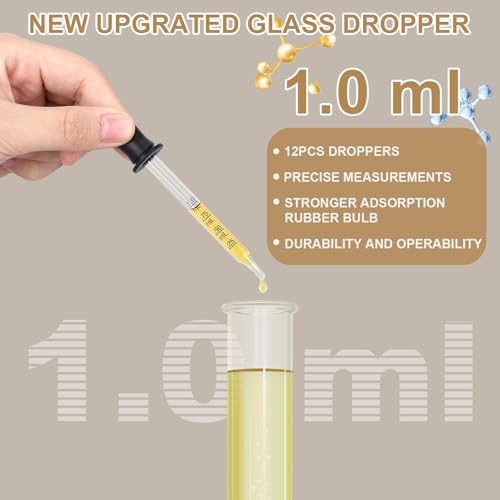 12 Pcs 1ml Longer Glass Eye Dropper - size: large