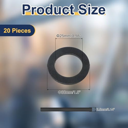 uxcell 20 Pcs M25 Rubber Flat Washers 25mm ID 38mm OD 3.5mm Thick Plain Washer Grommets Plastic Sheet Gasket Fastener Sealing Spacer Gasket Ring Water Hose Washers, Black - size: 25mm x 38mm x 3.5mm
