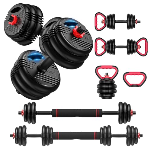 5-in-1 Adjustable Dumbbell Set, Barbell & Kettlebell for Home Gym - color: 55LB (Total)