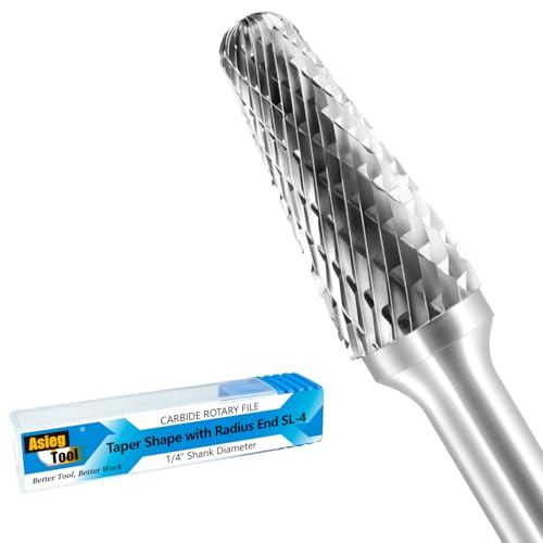 SL-4 Tungsten Carbide Burr Rotary File Taper Shape with Radius End Double Cut with 1/4" Shank for Die Grinder Drill Bit - style: SL-4