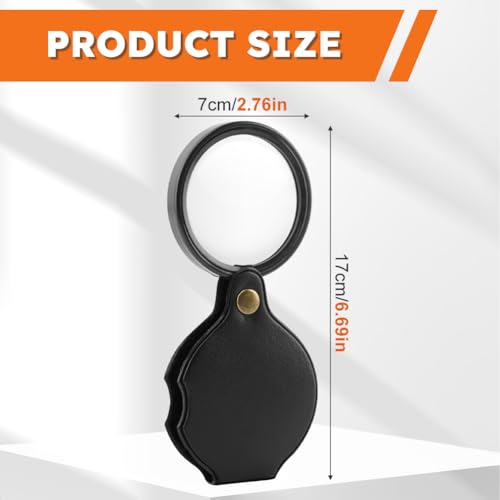 2pcs 20X Small Pocket Magnify Glass with Rotating Protective PU Leather Sheath, Mini Folding Pocket Magnifier for Seniors or Students Reading, Exploring, Science, Coin, Inspection or Jewelry(Black)