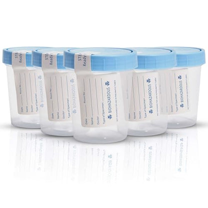 Specimen Cups with Lids - 5 Sterile Urine Cups for Testing - 4 oz Specimen Containers with Lids for Sample Collection - Good for Hospitals, Nursing Homes, and Medical Facilities