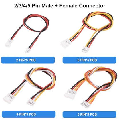 20 PCS JST ZH 1.5mm 2 3 4 5 Pin Connector, Male and Female Double Connector End with 200mm Extension Cable AWG 26 - size: ZH 1.5mm