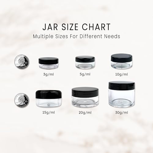 50 New Empty 5 Grams Acrylic Clear Round Jars - BPA Free Containers for Cosmetic, Lotion, Cream, Makeup, Bead, Eye shadow, Rhinestone, Samples, Pot, Small Accessories 5g/5ml (GREEN LID)