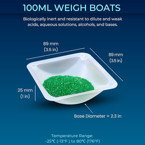 Plastic Trays 100mL, 125 Pack Medium Weigh Boats, Lab Scale Weighing Dishes