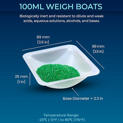Plastic Trays 100mL, 125 Pack Medium Weigh Boats, Lab Scale Weighing Dishes