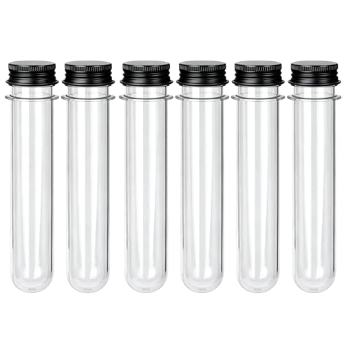 6 Pcs Plastic Test Tubes with Caps, 40ml Clear Test Tube Containers 25 x 140 mm, Reusable Tubes for Candy Storage, Party Favors, Beads, Bath Salts & Lab Experiments (6, Black) - color: Black