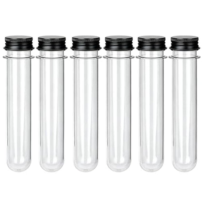 6 Pcs Plastic Test Tubes with Caps, 40ml Clear Test Tube Containers 25 x 140 mm, Reusable Tubes for Candy Storage, Party Favors, Beads, Bath Salts & Lab Experiments (6, Black) - color: Black