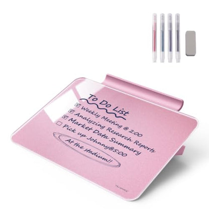 TSJ OFFICE Small Desktop Whiteboard - Glass Dry Erase Board 8 X 6 Inches Tabletop Easel Whiteboard with Stand, Desk Board Buddy for Artist, Teacher and Student - Pink ＆ Gold - color: 8 X 6 Inches - Pink ＆ Gold