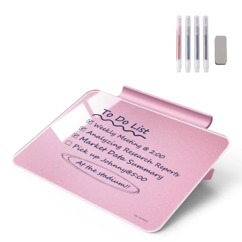 TSJ OFFICE Small Desktop Whiteboard - Glass Dry Erase Board 8 X 6 Inches Tabletop Easel Whiteboard with Stand, Desk Board Buddy for Artist, Teacher and Student - Pink ＆ Gold - color: 8 X 6 Inches - Pink ＆ Gold