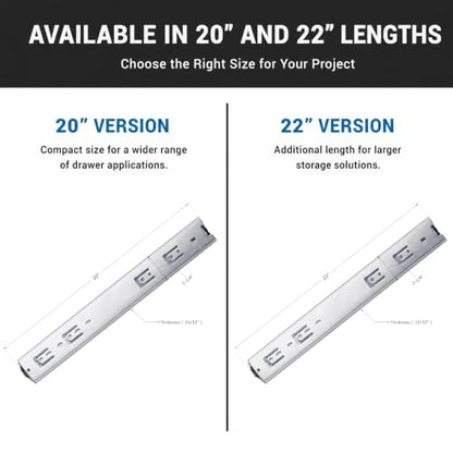 Rok Hardware 20" Heavy Duty Full Extension Ball Bearing Drawer Slides, 200 lb Capacity, Side Mount Drawer Runners with Quick Release, Self Closing Drawer Slides for Cabinets -HDS20-200 - size: 20 Inch
