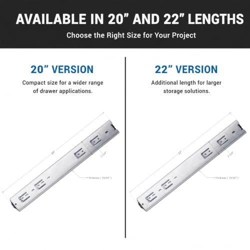 Rok Hardware 22" Heavy Duty Full Extension Ball Bearing Drawer Slides, 200 lb Capacity, Side Mount Drawer Runners with Quick Release, Self Closing Drawer Slides for Cabinets -HDS22-200 - size: 22 Inch