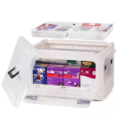 2-Tier Medicine Organizer - 30qt Plastic Foldable Storage Box with Handle - color: Foldable-30qt