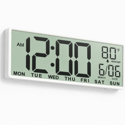 JALL Large Digital Wall Clock Battery Operated, Wall Clock with Big Numbers LCD Display, Digital Clock with Simultaneous Date Day Temperature, Auto DST, Clocks for Office, Gym, Bedroom, Elderly- White - color: A White Shell, size: 14.5 inches