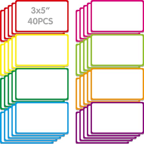 Magnetic Colorful Labels, 40 PCS Dry Erase Reusable Neon Name Tag Stickers Frame in 8 Colors for Whiteboards Locker Fridge School Office Home (Each Measures 3" x 5") - color: Colorful, size: 3" x 5"