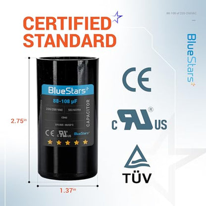 [2025 Upgraded] BlueStars 88-108 uF MFD 220-250VAC Motor Start Capacitor - size: 88-108 MFD 220-250 VAC