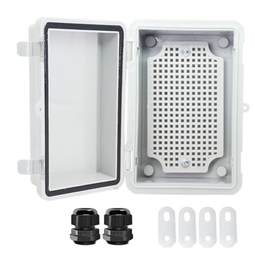 Junction Box, Hinged Cover IP67 Waterproof ABS Project Box with 2 NPT 1/2" Cable Gland, Electrical Box Enclosure with Mounting Plate & Wall Bracket 5.9 x 3.9 x 2.8inch(150x100x70mm) - color: Grey, size: 5.9"x3.9"x2.8"