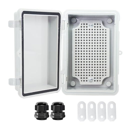 Junction Box, Hinged Cover IP67 Waterproof ABS Project Box with 2 NPT 1/2" Cable Gland, Electrical Box Enclosure with Mounting Plate & Wall Bracket 5.9 x 3.9 x 2.8inch(150x100x70mm) - color: Grey, size: 5.9"x3.9"x2.8"