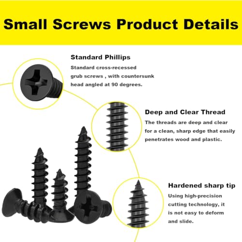 #4 Flat Head Phillips Wood Screws 150Pcs, Carbon Steel, 5/16" - color: Black, size: #4 x 5/16''-150pcs