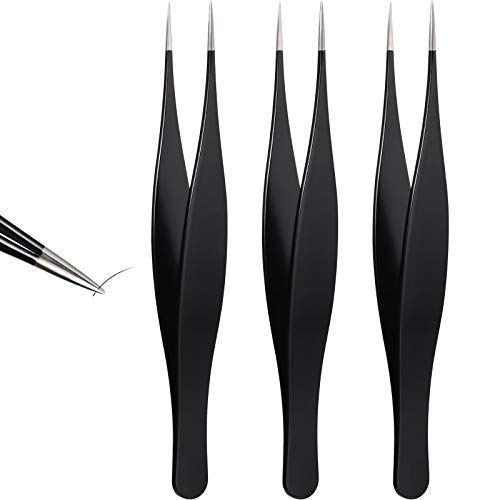 Mudder 3 Pcs Pointed Tweezers Ingrown Hair Eyebrow,Black - color: Black