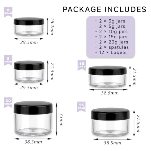 10pcs Small Travel Containers, 3/5/10/15/20 Gram Sample Jars with Lids - color: Black, size: 3/5/10/15/20g