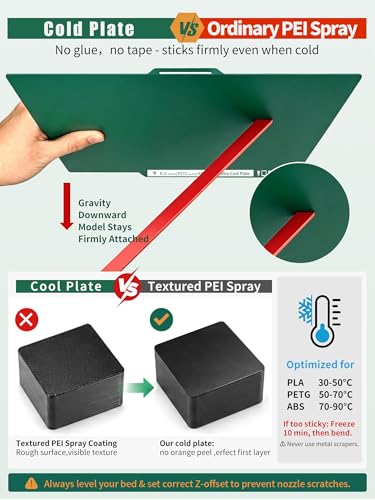 2 Packs Upgraded Cold Plate & Textured PEI Build Plate for Bambulab X2D/X1E/X1C/P2S/P1S/P1P/A1,257x257mm Double Sided Low-Temp Cool Plate + Textured PEI Powder Spring Steel Removable Printed Platform. - size: 257x257mm