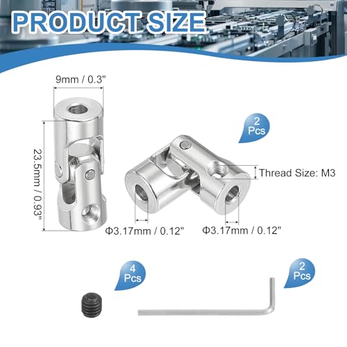 PATIKIL Rotatable Universal Steering Shaft 3.17mm to 3.17mm Inner Dia, 2 Pcs U Joint Shaft Coupling U Joints Coupler Connector Accessories with M3 Screws Spanner for Motor Model Robots - size: 3.17mm-3.17mm