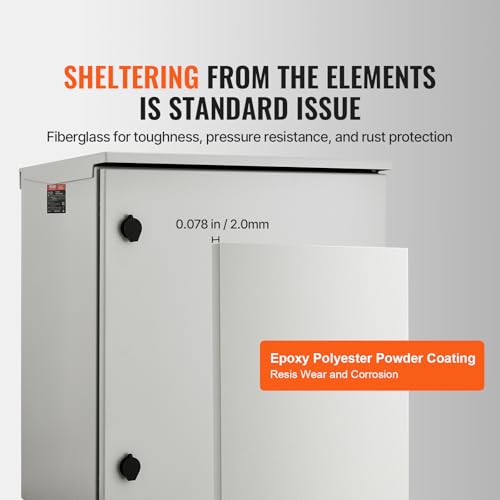 VEVOR Electrical Enclosure, 24'' x 24'' x 12'', NEMA 4 Outdoor Enclosure, IP65 Waterproof & Dustproof Cold-Rolled Carbon Steel Hinged Junction Box for Outdoor Indoor Use, with Rain Hood - size: 24'' x 24'' x 12''