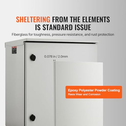 VEVOR Electrical Enclosure, 24'' x 24'' x 12'', NEMA 4 Outdoor Enclosure, IP65 Waterproof & Dustproof Cold-Rolled Carbon Steel Hinged Junction Box for Outdoor Indoor Use, with Rain Hood - size: 24'' x 24'' x 12''