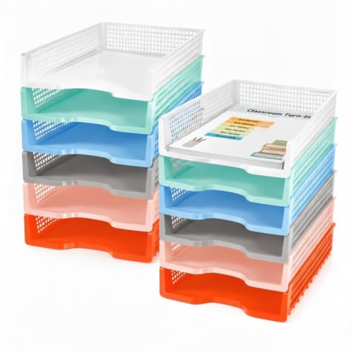 Teenyyou Set of 12 Colorful Classroom Turn in Trays Stackable, Boho - color: Boho