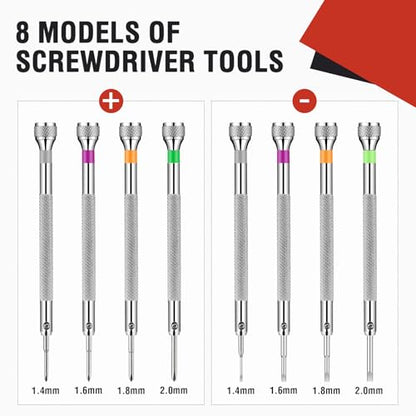 Chumia 8 Pieces Precision Jewelers Screwdriver Set, Micro Watch Repair - size: 1.4-2.0 mm, style: Flathead, Phillips