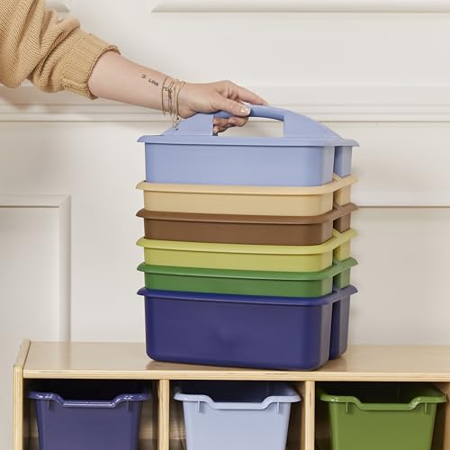 ECR4Kids 2-Compartment Large Storage Caddy Organizer, 6-Pack, Earthtone - color: Earthtone