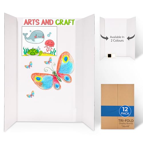 EPI Tri Fold Cardboard Display Board. Large 36 x 48in White Tri-fold Poster 12 Pack. Professional Presentation Boards with Rounded Corners for Science Fair Project, School and Business Presentations - color: White, size: 36 x 48 inches (12 Pack)