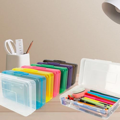 Pencil Box, Clear Pencil Case, Large Capacity Plastic Hard Pencils Case Crayon Box with Snap-Tight Lid Stackable for Kids Adult Student Pens Pencils School Supplies Storage Office Supplies, Clear - color: Clear