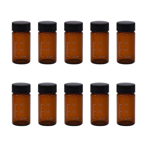 10pcs 20ml/5 Dram Little Brown Glass Bottle Vials with Black Screw Cap, Small Graduated Sample Container, Empty Leak-Proof Storage Test Vials for Sample Capture and Storage - color: Brown & Black, size: 20ml