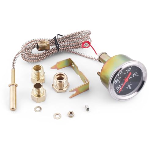 Dyno Racing 2" 52mm 12V Pointer Mechanical Water Temperature Temp Gauge (50-140℃,130-280℉),Yellow Light Car Meter with Sensor NPT 1/2, NPT 3/8, NPT 1/4, 1.8m Wire Length - style: 50-140℃ & 130-280℉