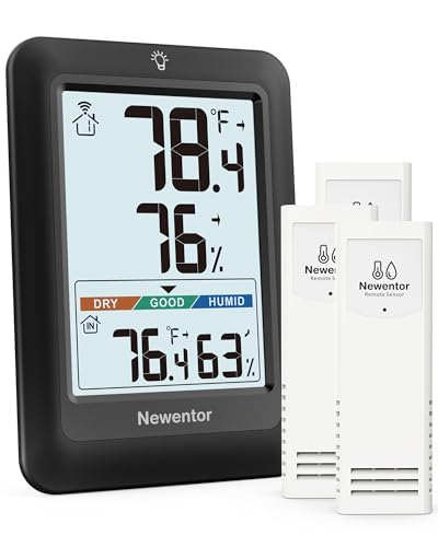 Newentor Indoor Outdoor Thermometer Wireless with 24H/48H/ALL-TIME High Low - color: Black, size: with 3 sensor