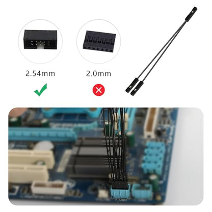 GELRHONR 10Pcs Wire 2 Pins Single Female to Dual Female Jumper for PC Motherboard Power Light-Emitting Diode Computer Case Switch Power Reset Buttons (F to 2 F Black) - color: Female to Dual Female Black