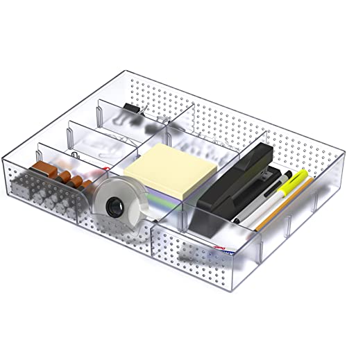 Simple Houseware Drawer Organizer Tray, 9 Adjustable Compartments, Clear - color: Clear, size: 1 Pack