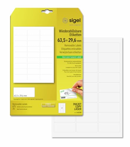 Sigel LA210 Removable Labels, 2.5 x 1.17 inches, White, 675 Labels - style: format 6,35 x 2,96 cm