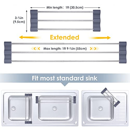 Tomorotec Adjustable Over-The-Sink Kitchen Rack, BPA-Free, Deep Gray - color: Deep Gray